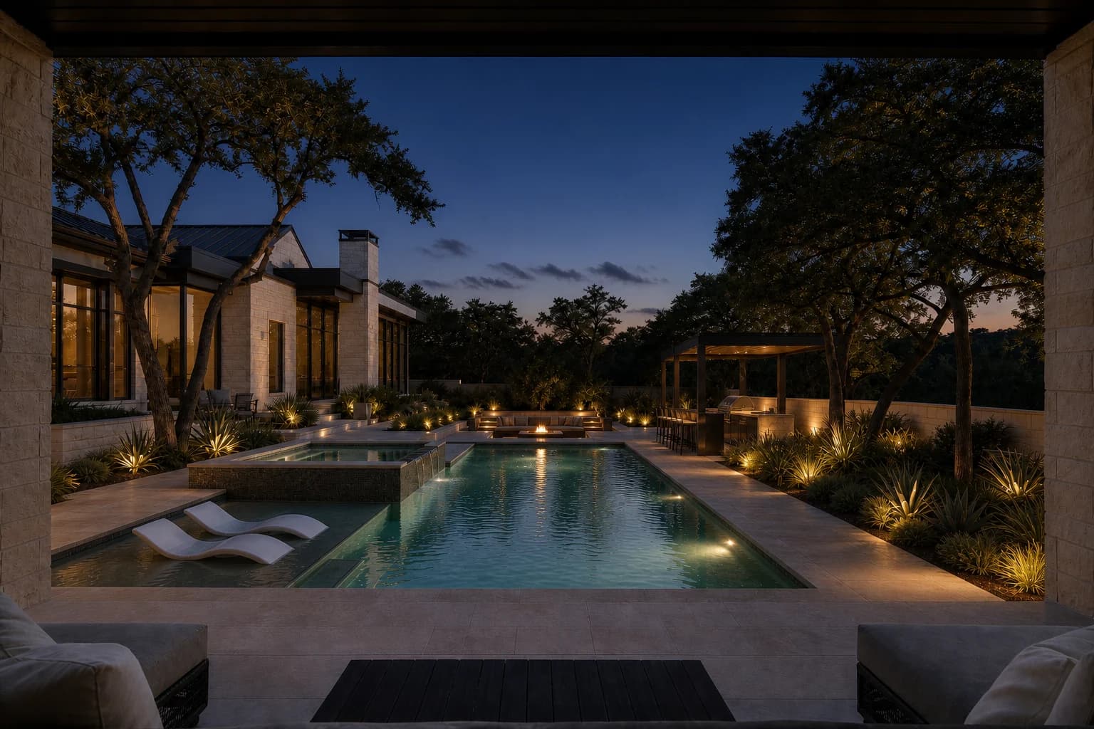 The same concept at blue hour with the lighting package on