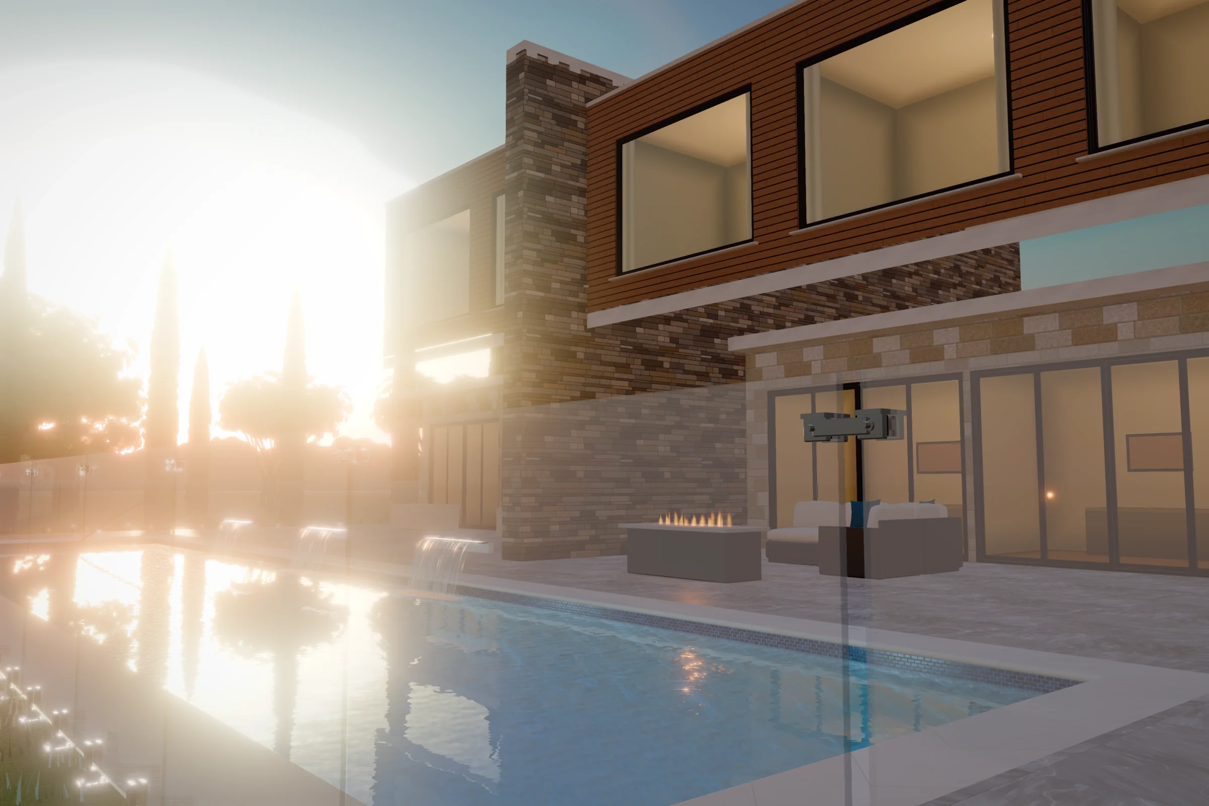 Hillside Cantilever, poolside: a fictional backyard in PoolQuote's 3D view
