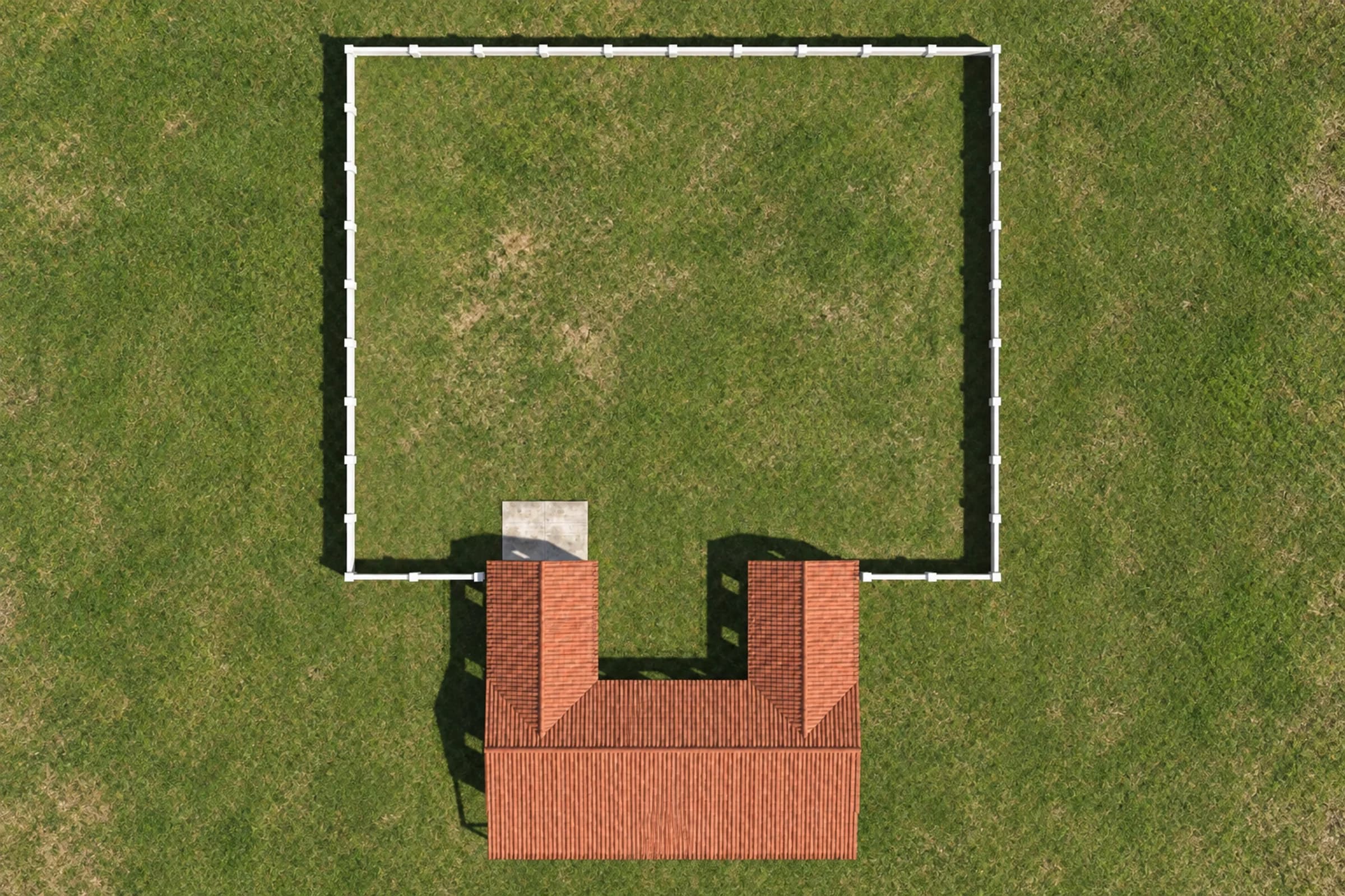 Tropical resort from straight above: the property today, before the project (an AI render)